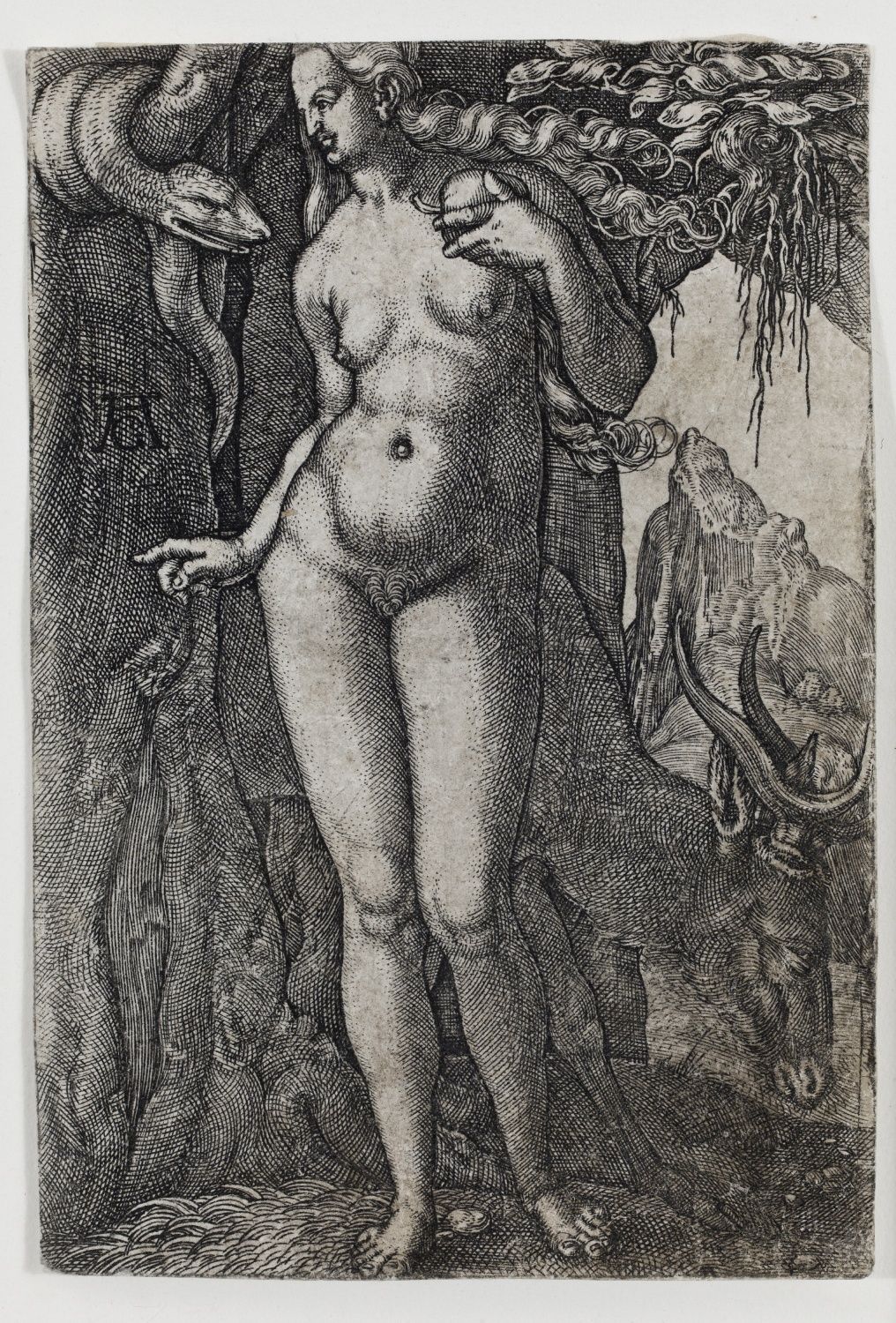 Heinrich Aldegrever, <i>Ève et un cerf</i> de la série <i>Adam et Ève</i>, 1540 c. Photo : Guy L’Heureux